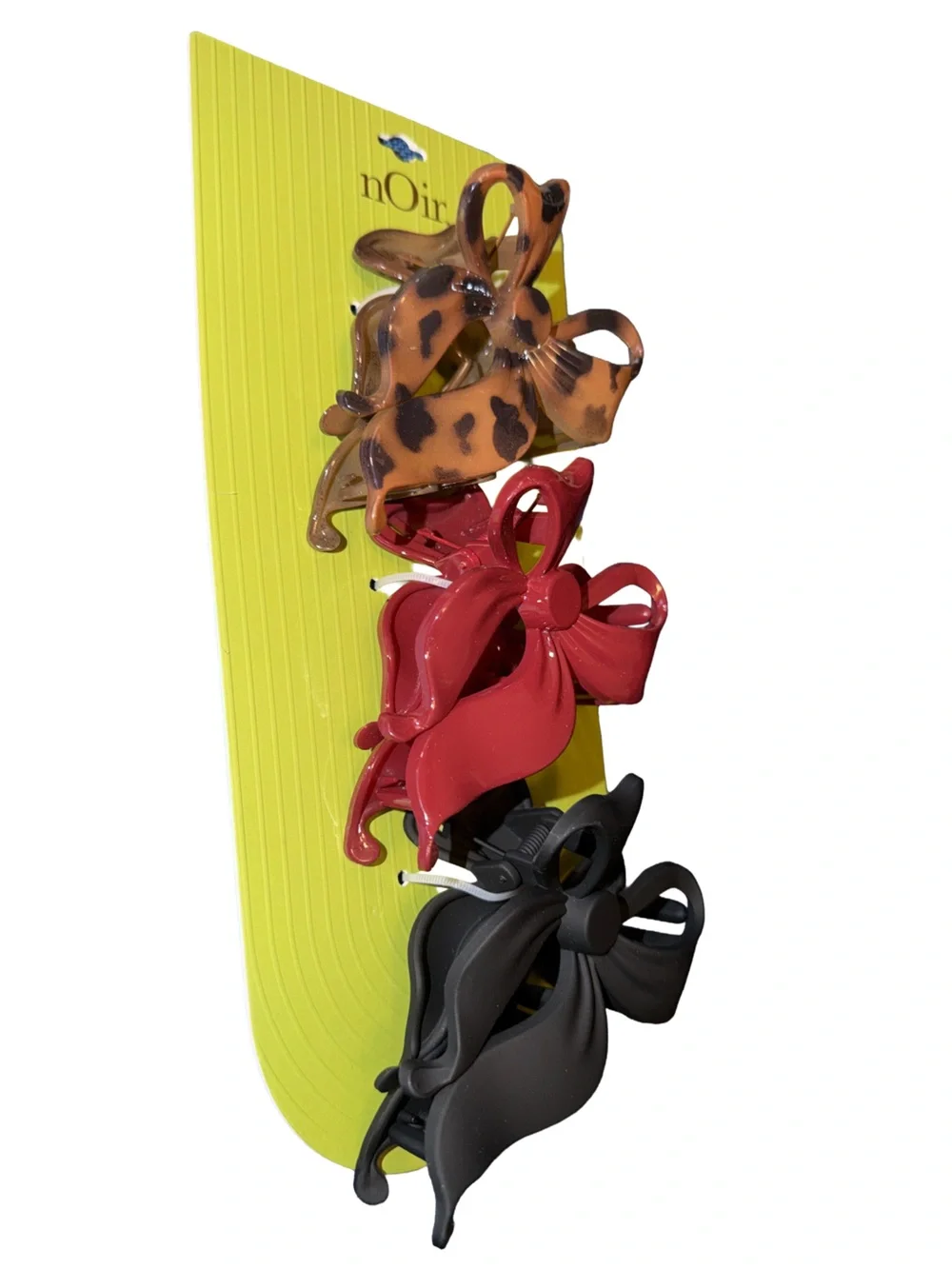 nOir Bow Hair Clips - Leopard, Burgundy, Matte Black (Set of 3)